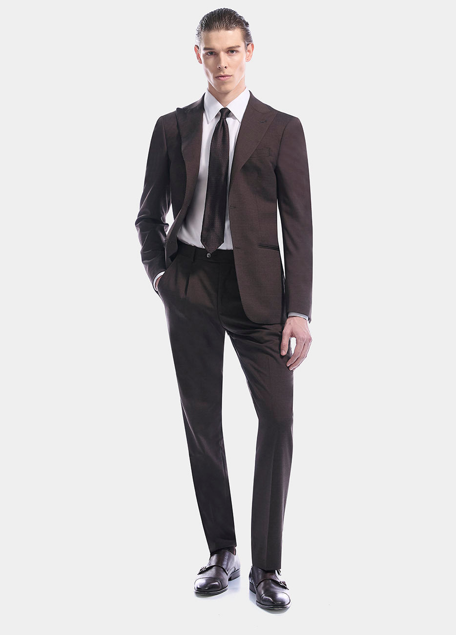 Traje Café Lana Y Elastano Liso