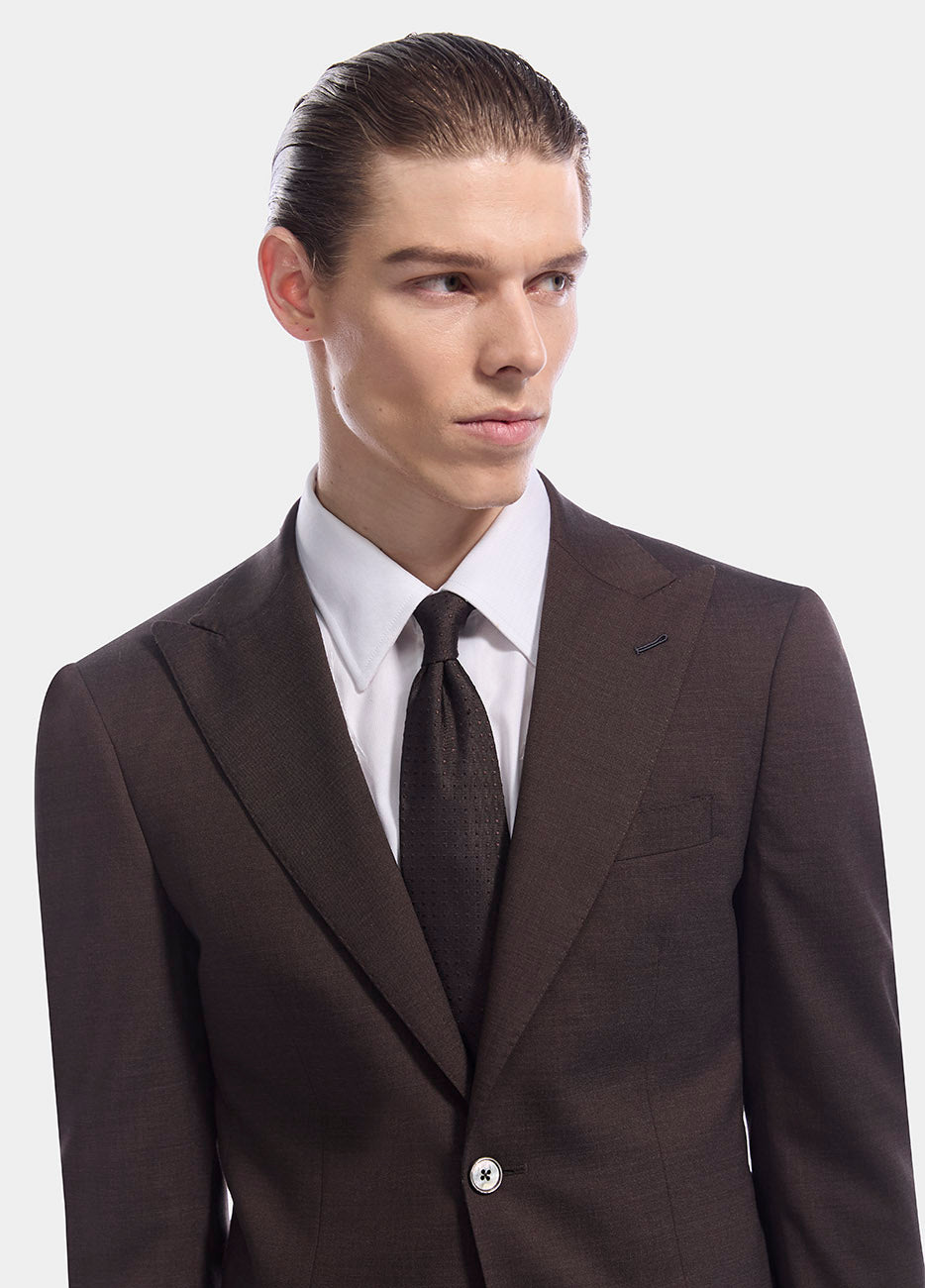 Traje Café Lana Y Elastano Liso