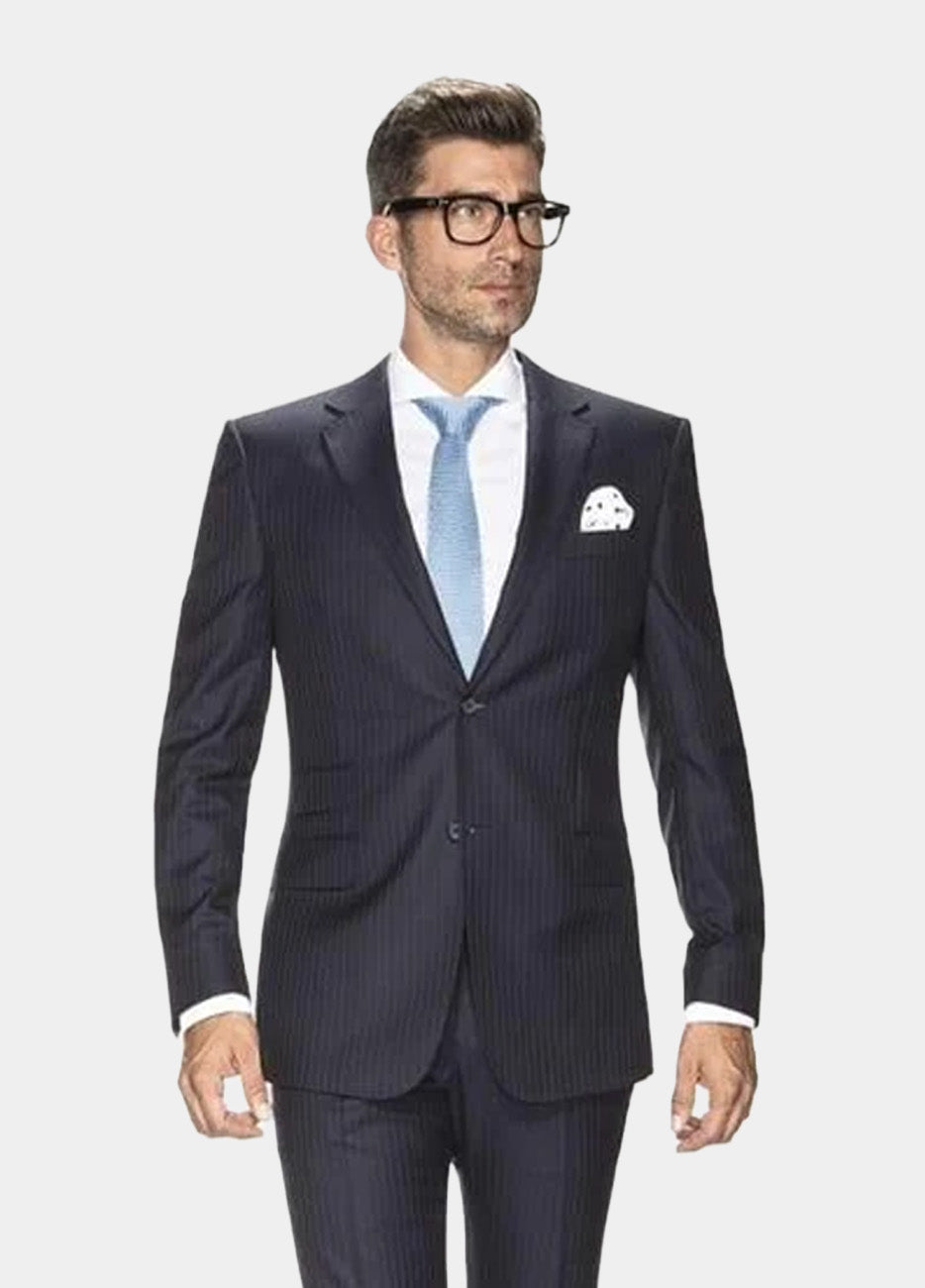 Blazer Azul Con Raya Gis Gris