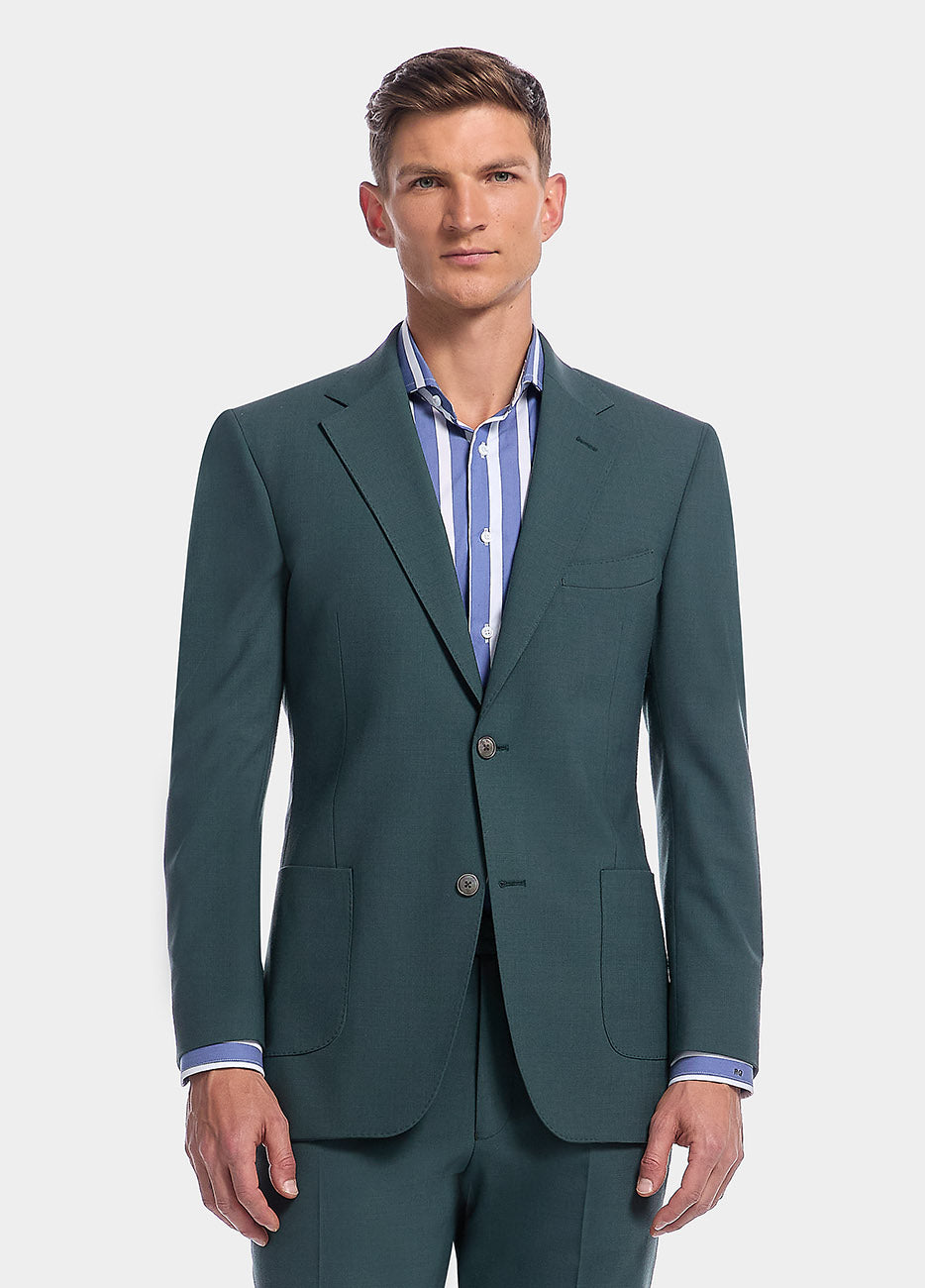 Blazer Verde Liso De Lana Peinada
