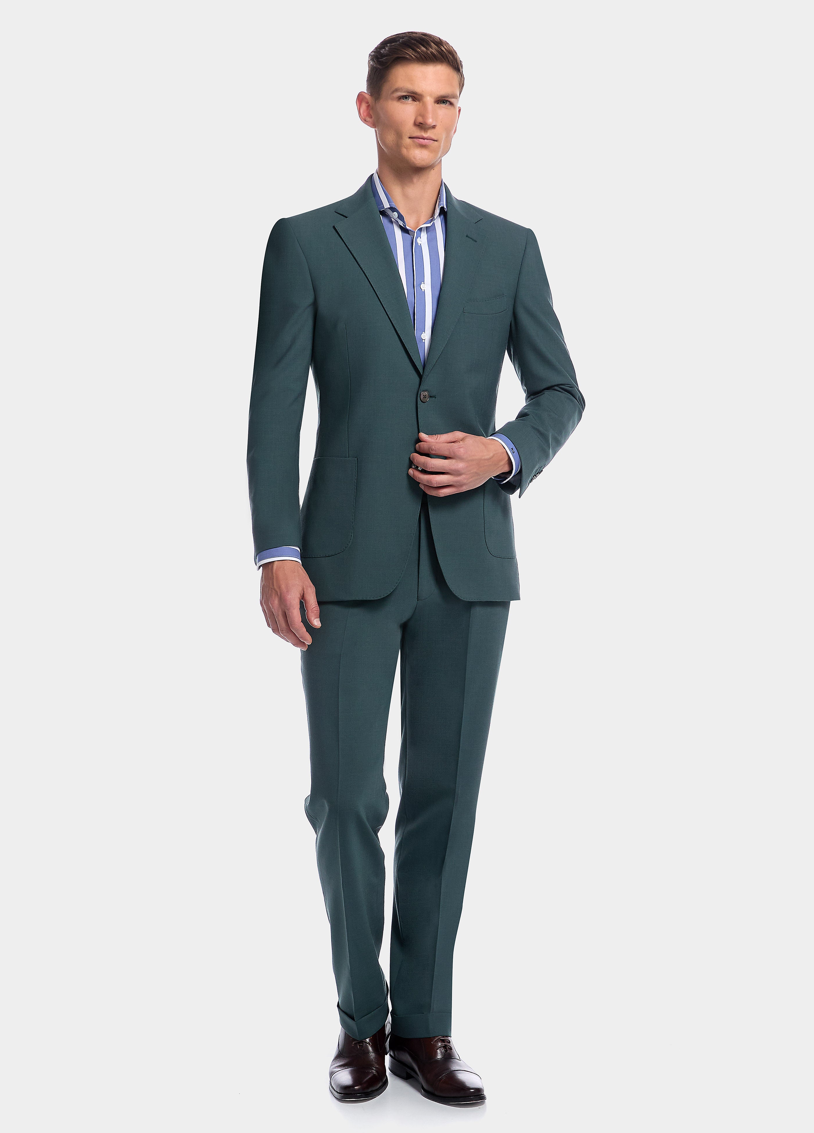 Traje Verde Liso De Lana Peinada