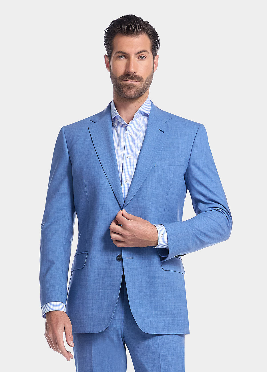 Blazer Liso Azul Cielo Lana Peinada