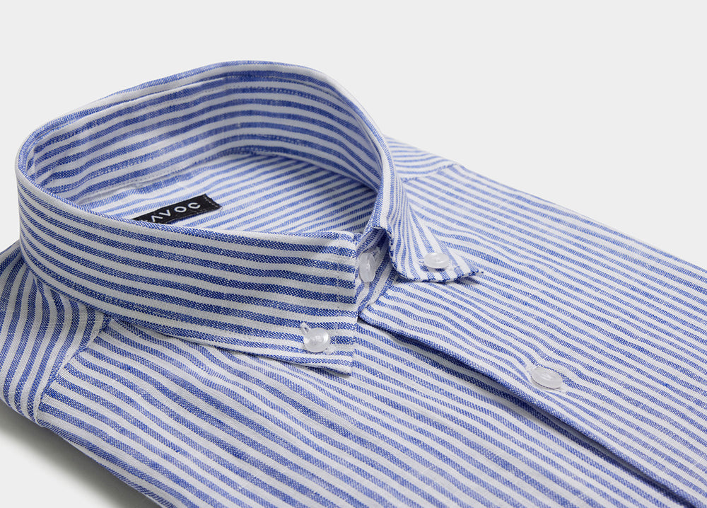 Camisa blanca de lino con rayas azul marino – Havoc