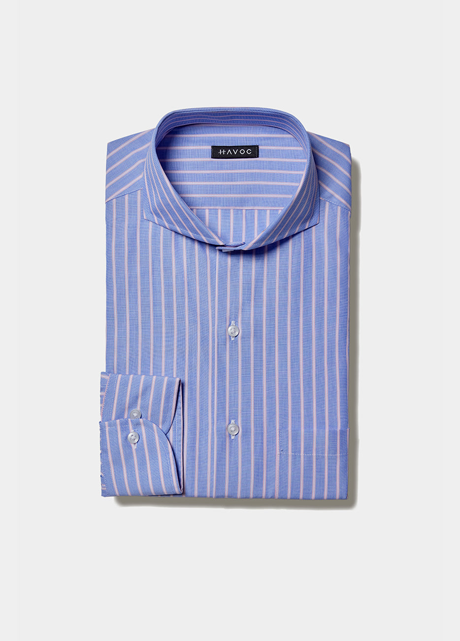 CAMISA FIL A FIL AZUL CON RAYAS ROSA EN CONTRASTE Havoc